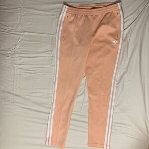 Adidas Drawstring Peach Pink Three Stripes Tapered Pants with Ankle Zippers